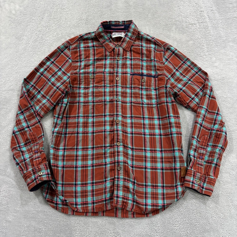Scotch Soda Shirt‎ Womens Medium Button Up Plaid Orange Blue Top Western